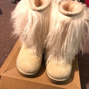White furry ugh boots